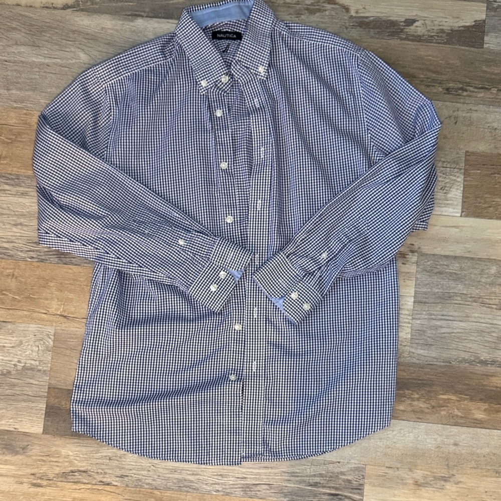 Nautica Men's Navy Checkered Button Down Shirt